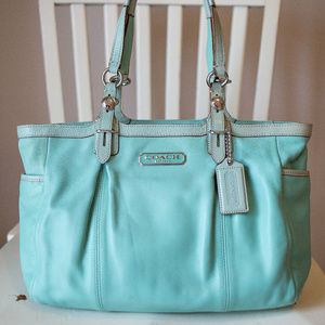 Turquoise Leather Coach Tote